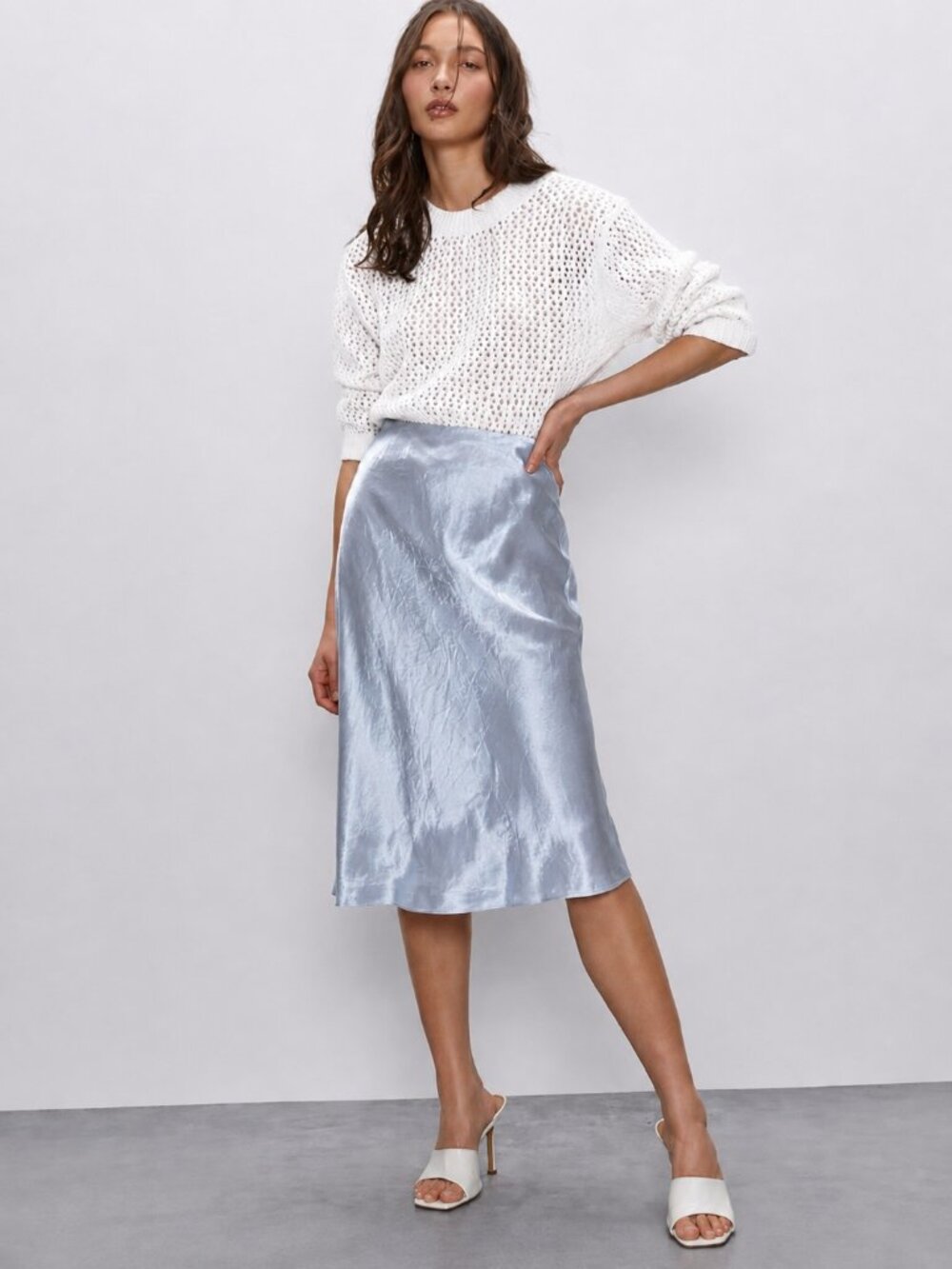 Aritzia Babaton Slip Satin Midi Skirt Light Blue Size 8
